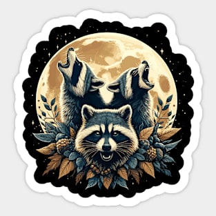 Whimsical Raccoons Moon Howl Sticker